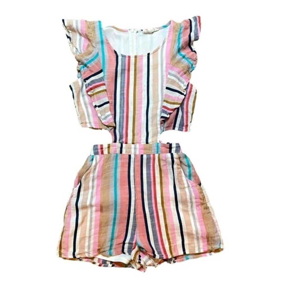 Peach Love California Colorful Romper Jumpsuit Striped Ruffles Womens Size Small
